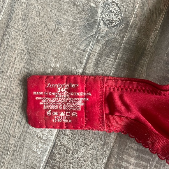 Ambrielle Floral Lace & Beaded Bra Red 34C - Picture 3 of 6